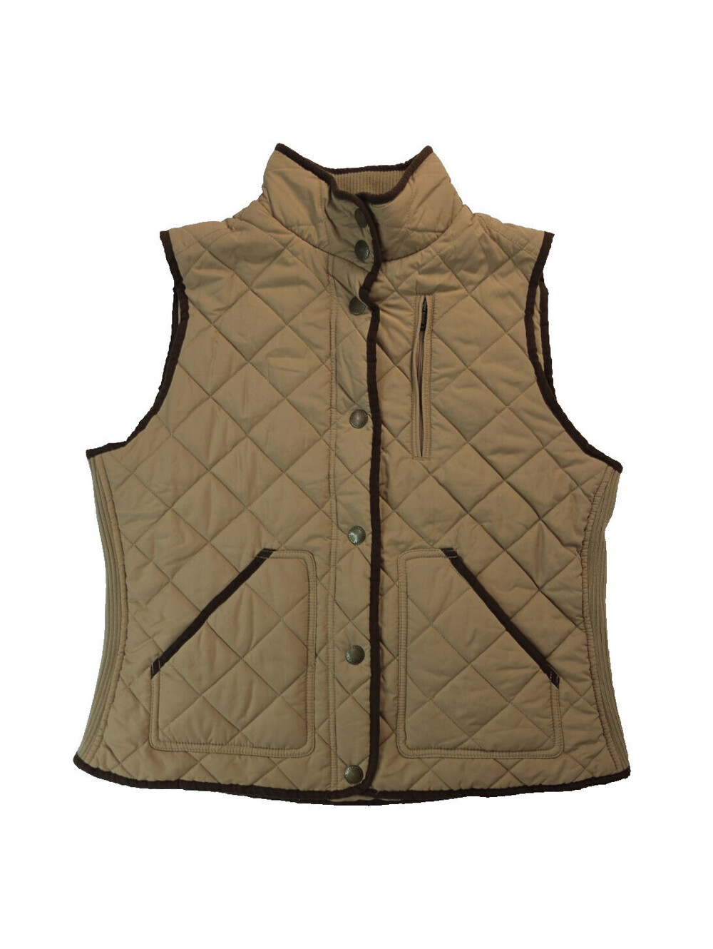 Lauren Ralph Lauren Beige Diamond Quilted Leather Trim Snap Vest Gilet Womens L